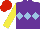 Silk - Purple, light blue triple diamond, yellow sleeves, red cap