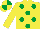 Silk - yellow, emerald green spots, quartered cap