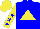 Silk - blue, yellow triangle, blue stars on yellow sleeves, yellow cap