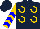 Silk - Dark blue, gold horseshoes, gold sleeves, blue chevrons