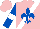 Silk - Pink, white sash, royal blue fleur-de-lys, white armlets on royal blue sleeves