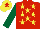 Silk - Red, yellow stars, dark green sleeves, yellow cap, red star