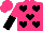 Silk - Hot pink, black hearts, hot pink and black halved sleeves, hot pink cap