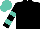 Silk - Black, turquoise bars on sleeves, turquoise cap