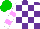 Silk - Purple, white checks, white sleeves, lilac hoops, green cap