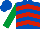 Silk - Royal blue & red chevrons, emerald green sleeves, royal blue cap