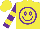 Silk - Yellow, purple circled 'smiley face', yellow hoops on purple sleeves