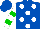 Silk - Royal blue, white dots, green bars on white sleeves