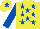 Silk - Yellow, royal blue stars, royal blue sleeves, royal blue star on cap