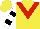 Silk - Yellow, red chevron, black bars on white sleeves, yellow cap