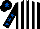 Silk - Black and white stripes, black sleeves, royal blue stars, black cap, royal blue star