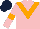 Silk - Pink, dark blue v, orange chevron, orange armlet, dark blue cap