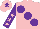 Silk - Pink, large purple spots, purple sleeves, pink stars, pink cap, purple star