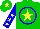 Silk - Green,  blue circle, yellow star, blue sleeves with yellow stars, green cap with yellow star