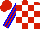 Silk - Red and white blocks, blue stripes on red sleeves