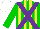 Silk - Green, purple crossbelts, green and yellow stripes, white cap