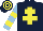 Silk - dark blue, yellow cross of lorraine, light blue and yellow hooped sleeves, dark blue and yellow hooped cap