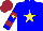 Silk - Blue, yellow star, blue sleeves, two garnet hoops, yellow star on garnet cap