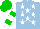 Silk - Light blue, white stars, green hoops on white sleeves, green cap