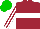 Silk - Maroon, white hoop, maroon and white striped sleeves, green cap
