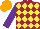 Silk - Maroon, yellow diamonds, purple sleeves, orange cap
