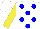 Silk - White, blue spots, yellow sleeves, white cap