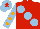 Silk - Red, light blue large spots, orange spots on light blue sleeves, light blue cap, red star