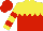 Silk - yellow and red halved horizontally, red diamond hoop, yellow sleeves, red hoops, red cap