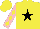 Silk - Yellow, black star  't & e racing', black and yellow diamonds on pink sleeves