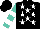 Silk - Black, white stars, black and white bars on turquoise sleeves