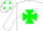 Silk - White with Green maltese cross, White sleeves with Green diabolos, White cap with Green spots