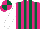 Silk - Cerise and dark green stripes, white sleeves, cerise and dark green quartered cap