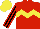 Silk - Red, yellow chevron hoop, black and red striped sleeves, yellow cap