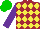 Silk - Maroon, yellow diamonds, purple sleeves, green cap