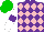 Silk - Purple, pink diamonds, white sleeves, purple armbands, green cap