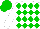 Silk - White body, green diamonds, white arms, green cap