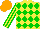 Silk - Yellow, green diamonds, yellow and green striped sleeves, orange cap