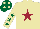 Silk - Beige, maroon star, beige sleeves, dark green stars, dark green cap, beige spots