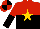 Silk - Red and black halved horizontally, gold star, red and black halved sleeves, quartered cap