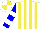 Silk - White, yellow stripes, blue sleeves, white hoops, white and yellow quartered cap