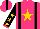 Silk - neon pink, black braces, gold star, neon pink cuffs, black sleeves, gold stars, neon pink cap, black stripe