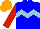 Silk - Blue, light blue chevron hoop, red sleeves, orange cap