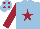 Silk - light blue, maroon star, maroon sleeves, light blue cap, maroon spots