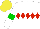 Silk - White, red diamond hoop, white sleeves, green armbands, yellow cap