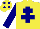 Silk - yellow, navy cross of lorraine, navy sleeves, yellow cap, navy spots
