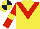 Silk - Yellow, dark blue chevron, red v, red sleeves, yellow armlet, yellow and dark blue quartered cap