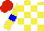 Silk - Yellow and white checked, yellow sleeves, blue armlet, red cap