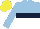 Silk - light blue and white halved horizontally, dark blue hoop, light blue sleeves, yellow cap