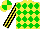 Silk - Yellow, green diamonds, black stripes on sleeves, yellow and green quartered cap