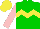 Silk - Green, yellow chevron hoop, pink sleeves, yellow cap